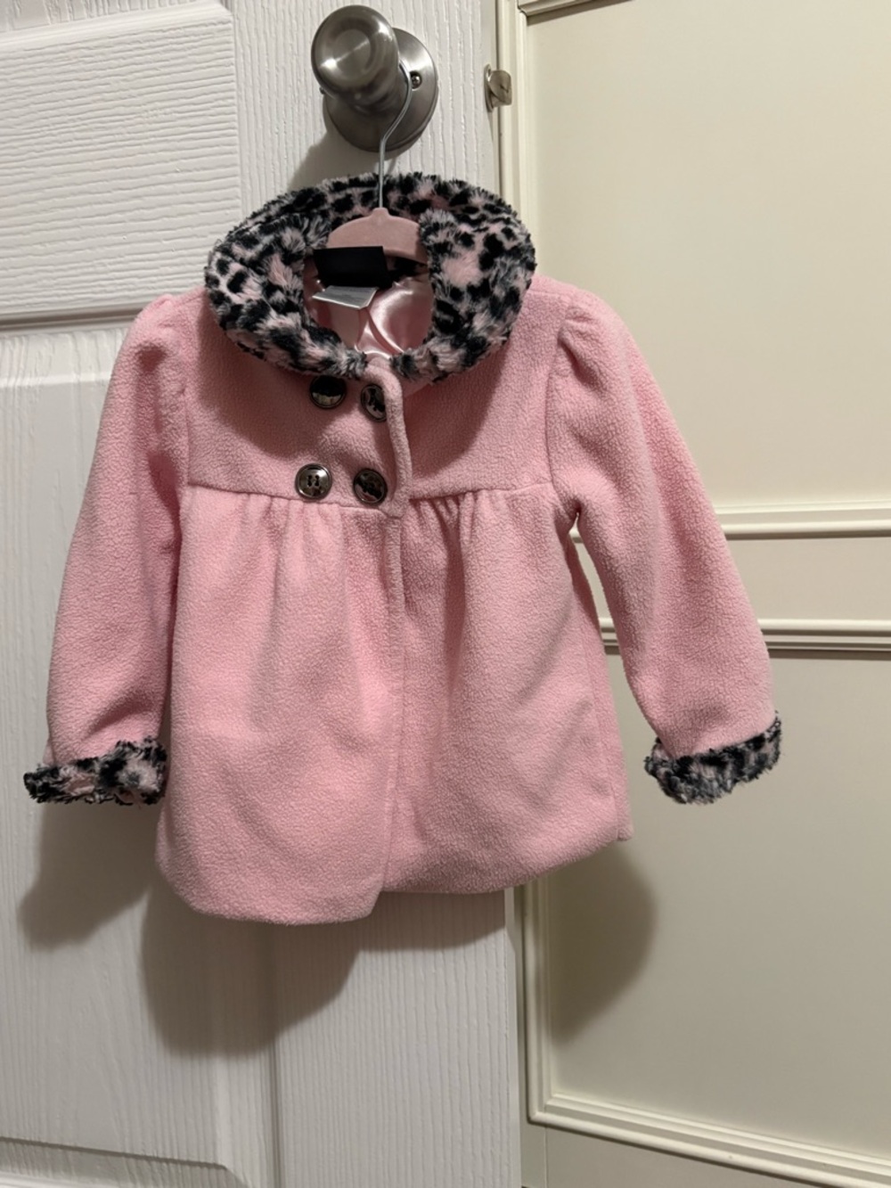 Infant Girls' Pink Peacoat with Leopard Trim - 18M